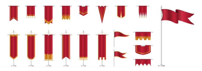 Royal flags icon set. Medieval banners and trophy empty flags
