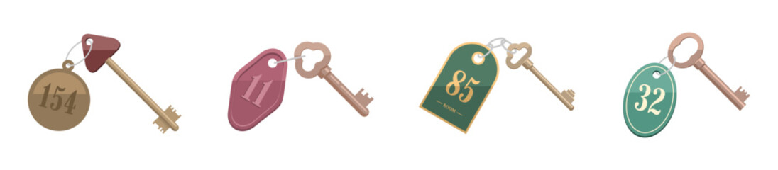 Hotel or house keys vector set icon
