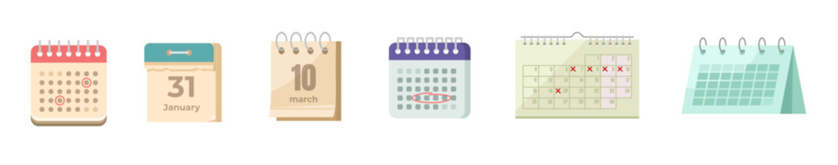 Calendar icons, vector date set
