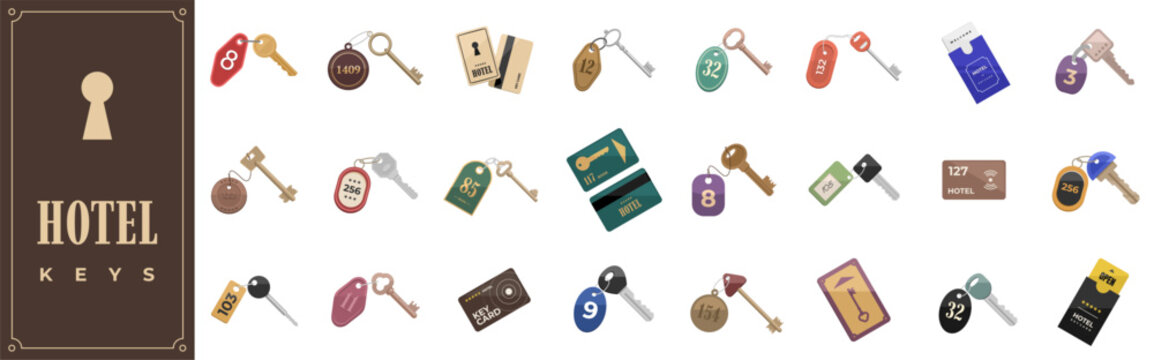 Hotel or house keys vector set icon