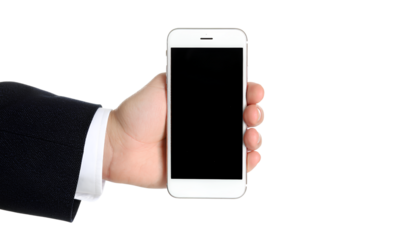  Closeup of Businessman Holding Smartphone with Blank Screen, Transparent Background PNG