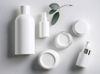 clean and minimalistic beauty products on white background