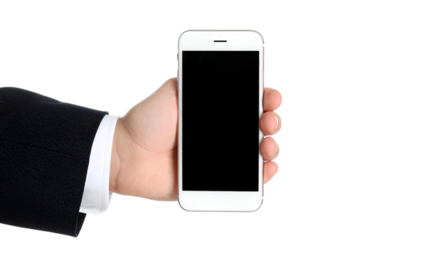  Closeup of Businessman Holding Smartphone with Blank Screen, Transparent Background PNG