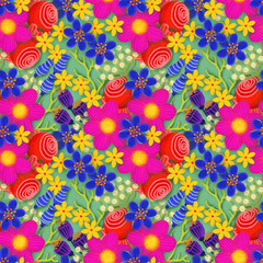 Bright abstract flowers. Summer pattern