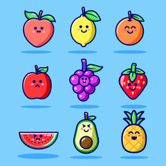 set of funny cartoon fruit vector