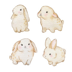 Watercolor cute Easter Bunny, nursery beige rabbit for spring design