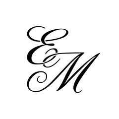 Elegant EM Monogram Logo in Black Script &ndash; Luxury Calligraphy Initial Design on White Background