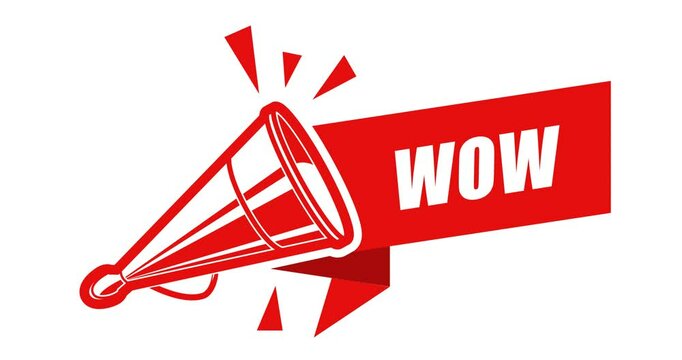 Wow word on banner from old loudspeaker, wow or amazing exclamation with retro megaphone, footages