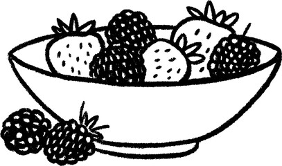 Hand drawn sketch of a bowl of fresh berries for kitchen decor or food design