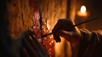 The Israelite liberation from Egyptian slavery during the tenth night, with the Israelites marking their doors with lamb’s blood.