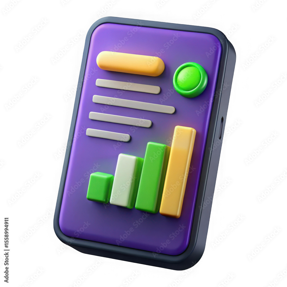 Poster 3d rendered stylized mobile app interface with financial data isolated on transparent background