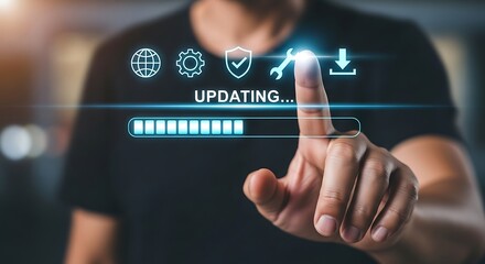 Digital progress bar with icons and finger technology update