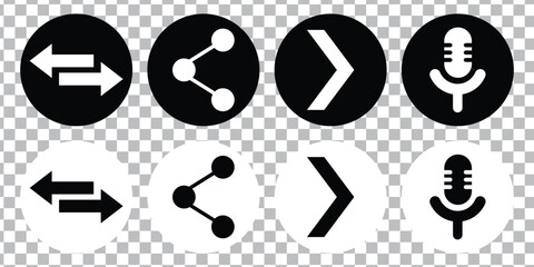 Call recording, opposite direction pointing, share, and back button icon