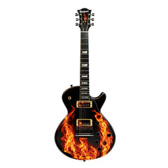 Fototapeta premium Fiery electric guitar isolated on black background a musical instrument with flames design