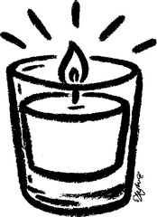 Hand drawn candle in glass with warm glow for cozy atmosphere