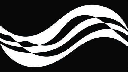 Abstract flowing white wave lines against black backdrop illustrative vector design