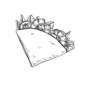 black and white pita sandwich sketch clip art preview