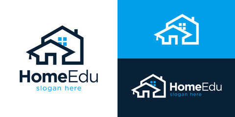 Creative simple home education logo template. Abstract graduation cap with home for Academy of architecture logo design vector illustration.