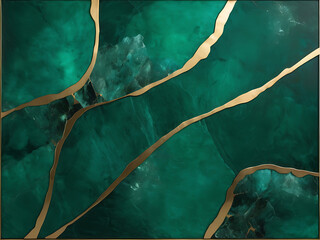 Luxury Emerald Marble Texture with Gold Veins and Geometric Design Wallpaper Background, ai