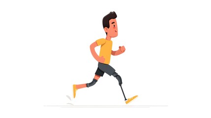 Obraz premium A determined person running with a prosthetic leg, showcasing resilience and the power of overcoming obstacles. The individual runs on a bright sunny day