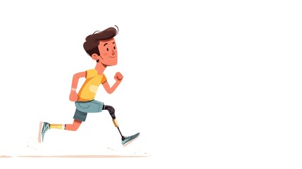 Obraz premium A young man with a prosthetic leg runs with determination