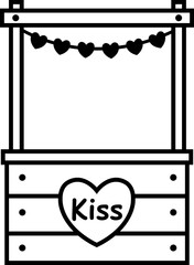 Simple shape kissing booth thick line icon design.       
Couple kissing booth outline vector isolated.
For celebrating Valentine's Day, wedding or birthday.
Transparent background. svg.