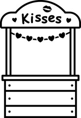 Simple shape kissing booth thick line icon design.       
Couple kissing booth outline vector isolated.
For celebrating Valentine's Day, wedding or birthday.
Transparent background. svg.