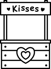 Simple shape kissing booth thick line icon design.       
Couple kissing booth outline vector isolated.
For celebrating Valentine's Day, wedding or birthday.
Transparent background. svg.