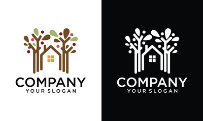 Creative Home And Tree Nature Logo Template Design Vector, Emblem, Design Concept, Creative Symbol, Icon