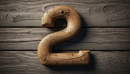 Rustic Wooden Number Two on Weathered Plank Background