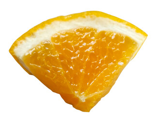 A juicy, vibrant orange slice showcasing its bright, translucent pulp and textured rind.