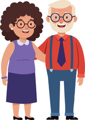 Elderly couple standing together happy smiling senior man and woman with glasses and casual clothing vector illustration