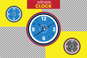Analog Clock Design Set with Transparent Background, Modern Clock Faces—Editable Vector Format, Minimalist Editable Clock Templates