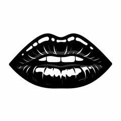 Obraz premium Sensual black lips, romantic kiss illustration. Kissing lips image perfect for World Kiss Day greeting cards. This passionate lips illustration is ideal for romantic designs.