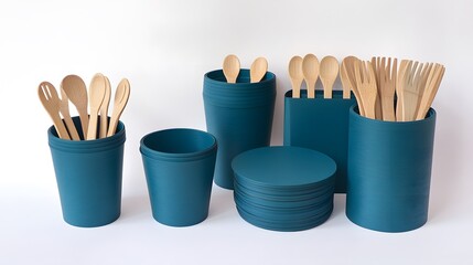 Teal Eco Friendly Utensil Cups Spoons Forks Kitchenware