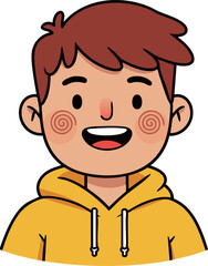 Happy smiling boy wearing yellow hoodie cheerful expression vector illustration