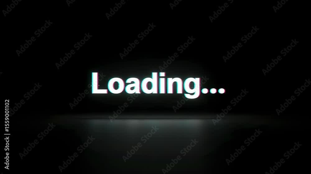 Poster Digital loading text displayed with a glitch effect. Data processing and waiting screen for computer display. Futuristic animation for video.
