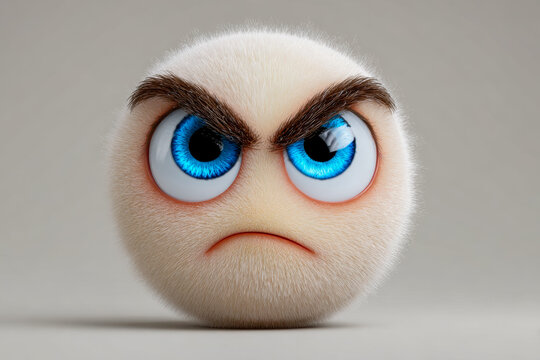 Angry cartoon face with large blue eyes and furrowed eyebrows