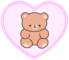 하트 프레임 안 귀여운 곰돌이 일러스트 스티커