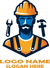 Construction Worker logo vector white background .