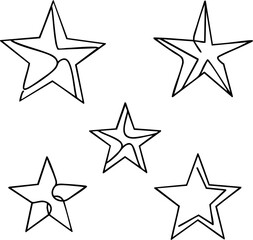 Obraz premium Five outlined stars vector shapes with inner cutouts in simple black and white design for decoration or graphic projects