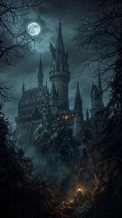 Fantasy Castle on a Misty Night