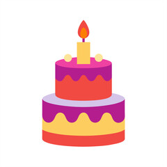 Birthday cake illustration in vector style on transparent background for web and graphic design