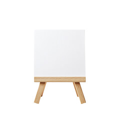 Small wooden easel with blank white canvas ready for art