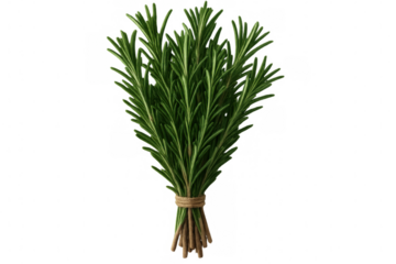Fragrant rosemary sprigs bundled with rustic twine, showcasing herb's culinary potential against clean background