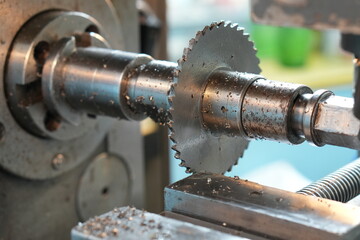 Close-Up of Metalworking Lathe Operation with Cutting Wheel