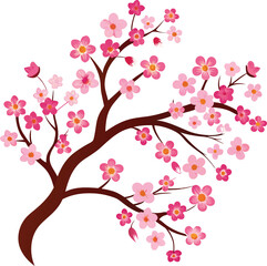 A collection of stylized illustrations depicting flowering trees and floral branches in bloom