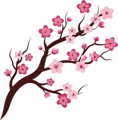 A collection of stylized illustrations depicting flowering trees and floral branches in bloom