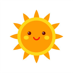 Cheerful cartoon sun icon vector on transparent background for web and graphic design