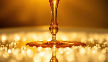 Golden liquid dripping creating radiant reflections
